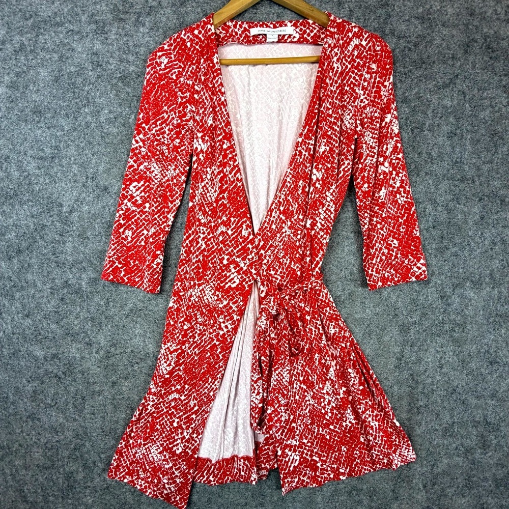 Diane Von Furstenberg Julian Two Wrap Mini Dress‎ Womens 4 Red Serpent Tango